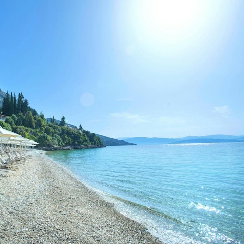 Stroll down to Gouvia Beach and swim in the crystal clear water