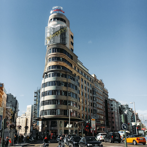 Stay just a seven-minute walk from Madrid's most famous street, Gran Vía