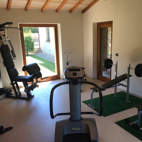 Keep up your gym routine with a session in the fitness room