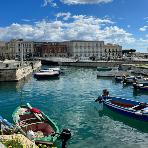 Stroll around the marina, located steps from the door