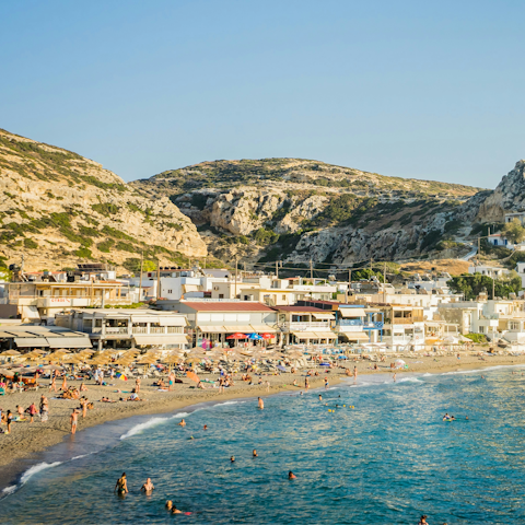 Stretch out on the sand – Matala Beach is just 450 metres away