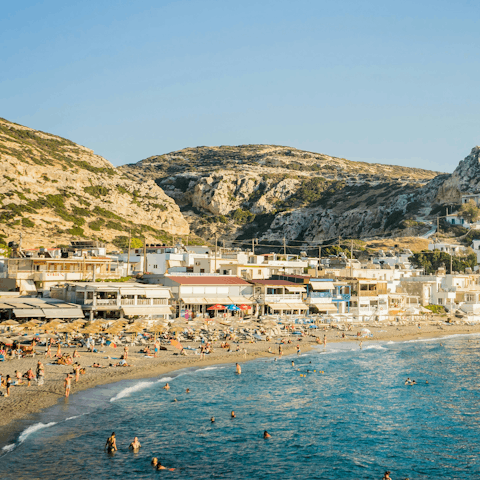 Stretch out on the sand – Matala Beach is just 450 metres away