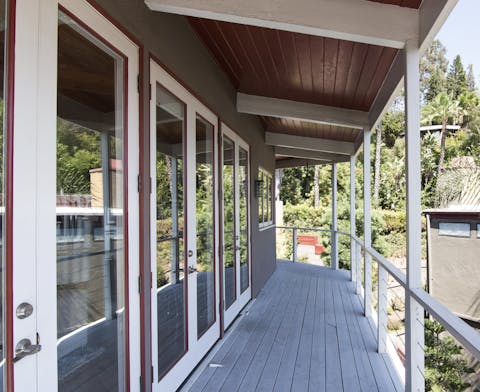 The home's wraparound balcony