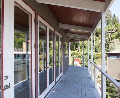 The home's wraparound balcony