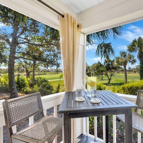 Sip an alfresco drink overlooking the fairway