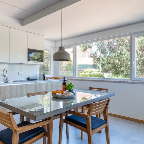 Set up for breakfast in the sunny, dine-in kitchen