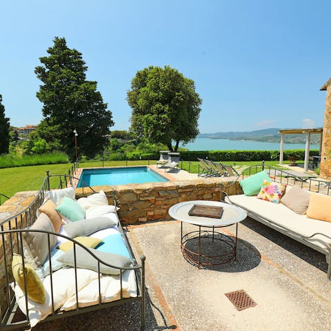 Settle in for your morning coffee or evening cocktails on the terrace