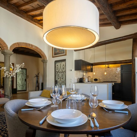 Dine at the stylish table, with seating for four