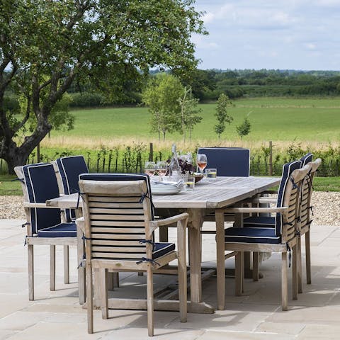 Dine alfresco in the pretty garden