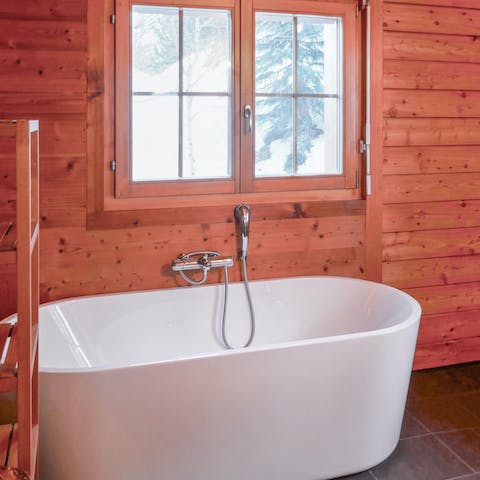 Soak tired muscles in the deep standalone bath