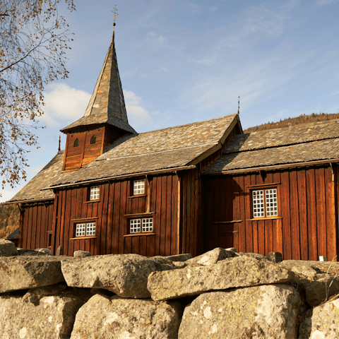 See traditional Norwegian architecture like Hol Old Church, a forty-minute drive away