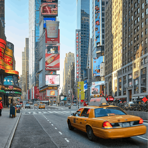 Capture those iconic Times Square shots, just a ten-minute walk away