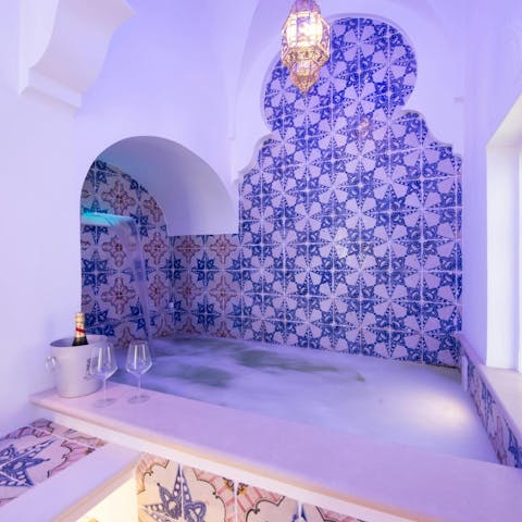 End the evening with a soak in the hammam-style bath