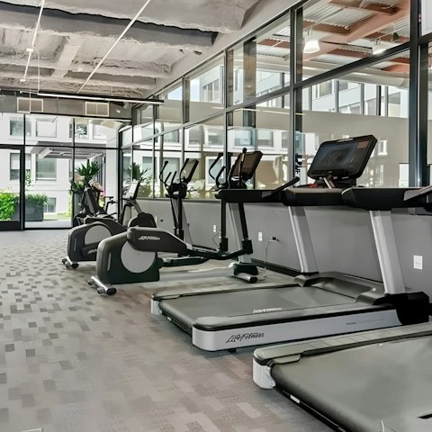 Stick to your exercise routine and work out in the on-site gym