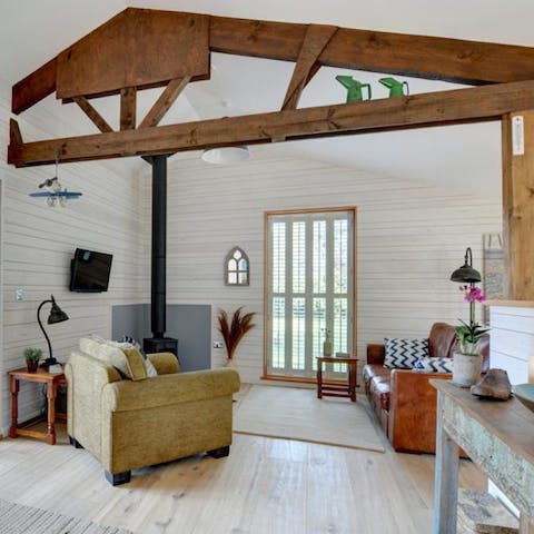 Snuggle up by the wood-burning fire on cooler evenings