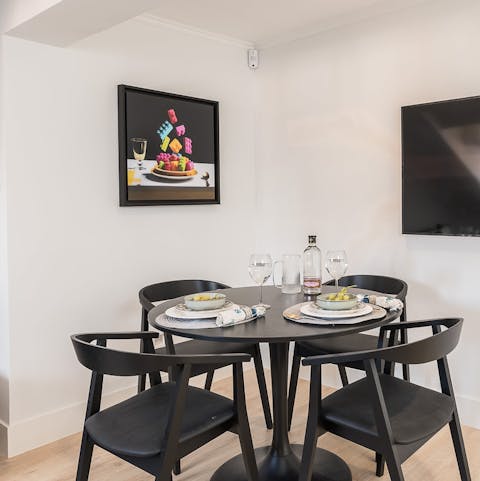 Begin your day with coffee and pastries at the dining table