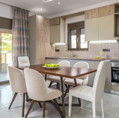 Tuck into tasty Greek salads and kebabs in the stylish dining area