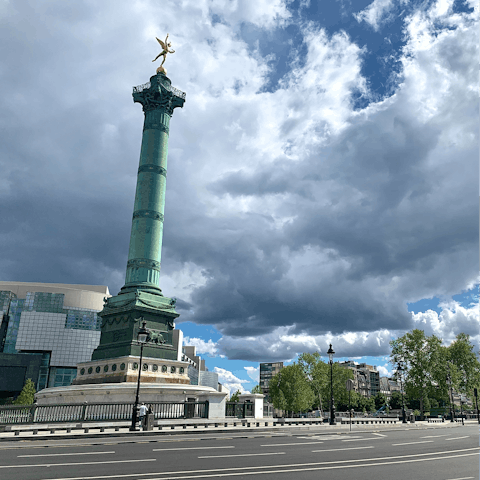 Visit Place de la Bastille, just two minutes away