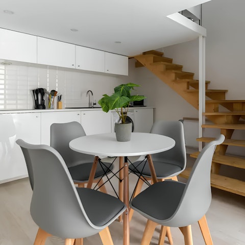 Begin your day with coffee and croissants at the dining table