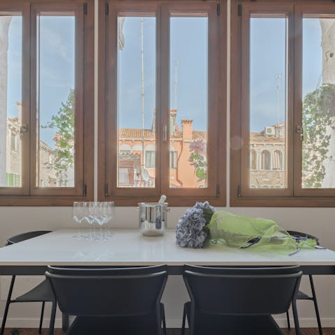 Rustle up something delicious in the sleek kitchen