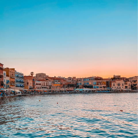 Make the ten-minute drive to the charming seaside city of Chania