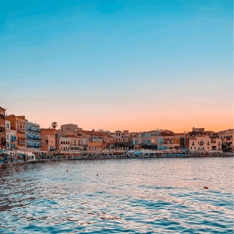 Make the ten-minute drive to the charming seaside city of Chania