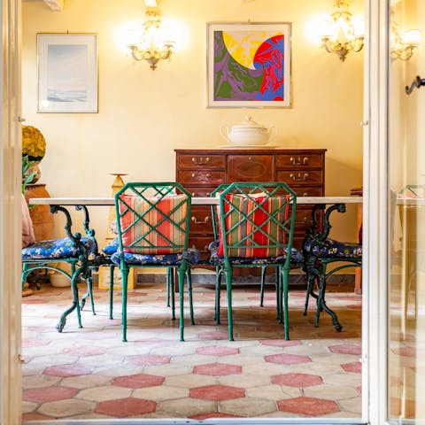 Sit down to a home-cooked meal at the large dining table