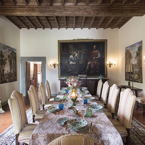 Gather for meals in the grand period interiors