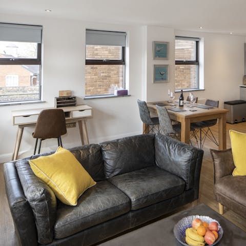 Catch up on work in the open-plan dining and living room
