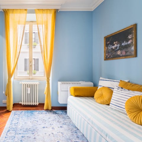 Relax amid candy-coloured hues with a freshly brewed coffee