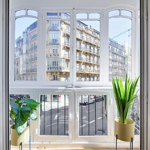 Watch the world go by outside the large windows