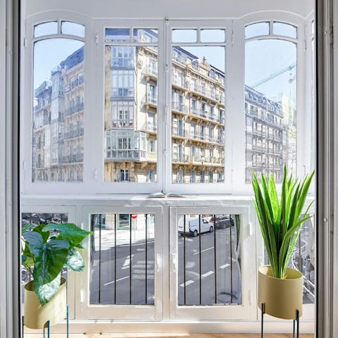 Watch the world go by outside the large windows