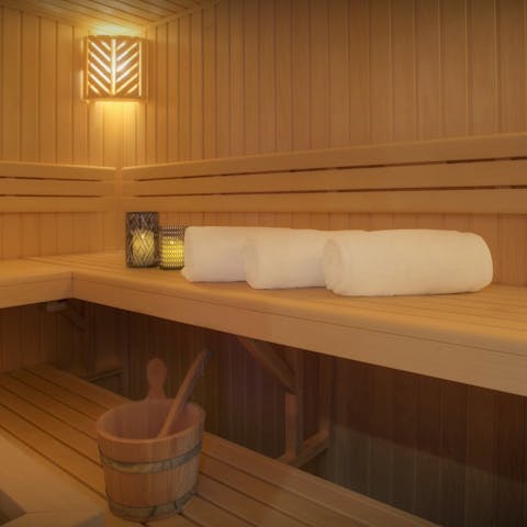 Let relaxation wash over you as you kick back in the private sauna