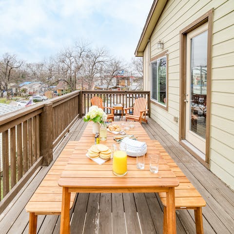 Enjoy a tasty alfresco breakfast on the decking with your loved ones
