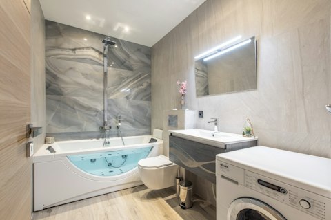 Soak away the day in the whirlpool bathtub