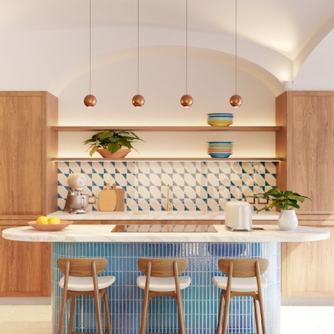 Snack on crostata and coffee in the chic open-plan kitchen