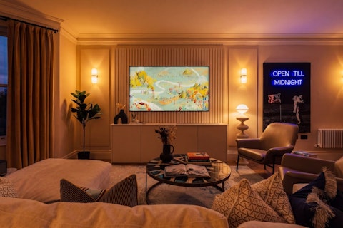 Settle in for a movie night in the cosy living room