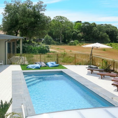 Take a dip in the heated pool