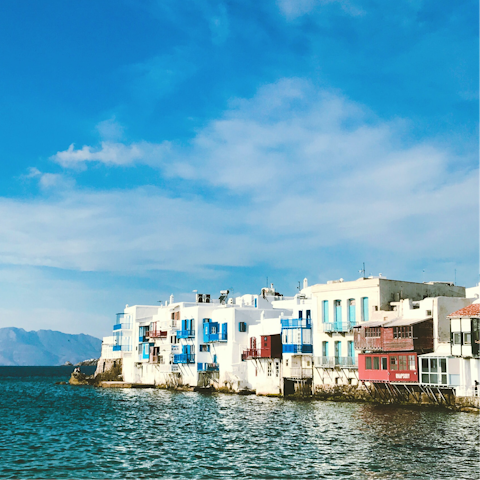 Explore vibrant Mykonos Town, just over ten minutes by car