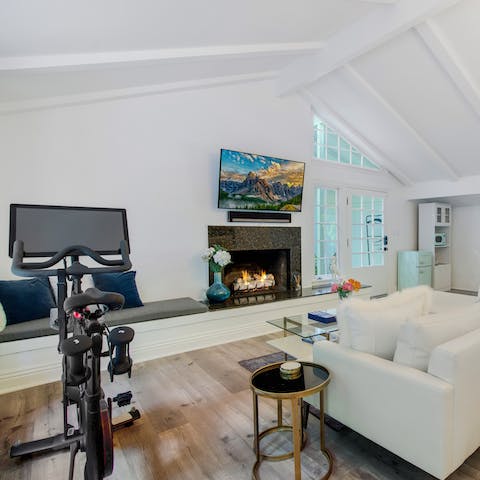 Stay active on the Peloton bike, available upon request