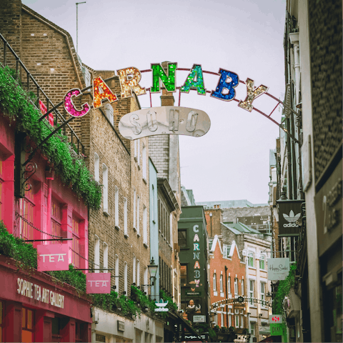 Discover Soho's eclectic bar and restaurants scenes, ten minutes away on foot