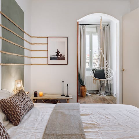 Curl up in the swing chair with a book and a glass of Spanish wine