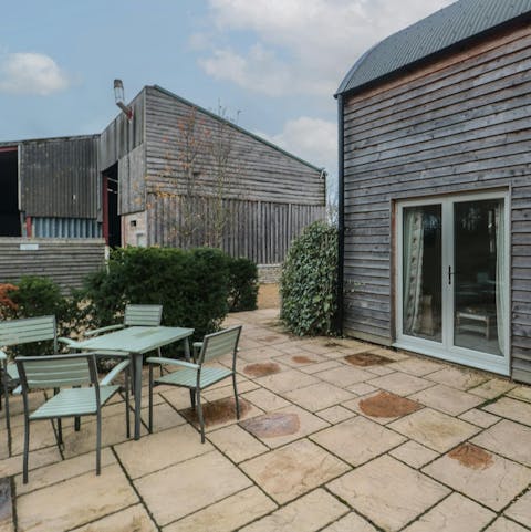 Enjoy a cup of tea on the patio surrounded by the farm