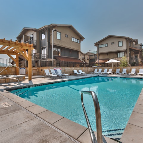 Take a dip in the shared swimming pool