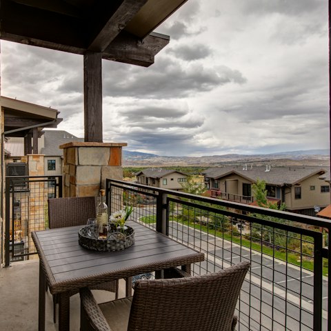 Admire mountain views from the private balcony