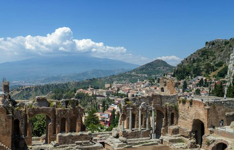 Marvel at Teatro Antico Taormina's Greco-Roman theatre, a seventeen-minute walk