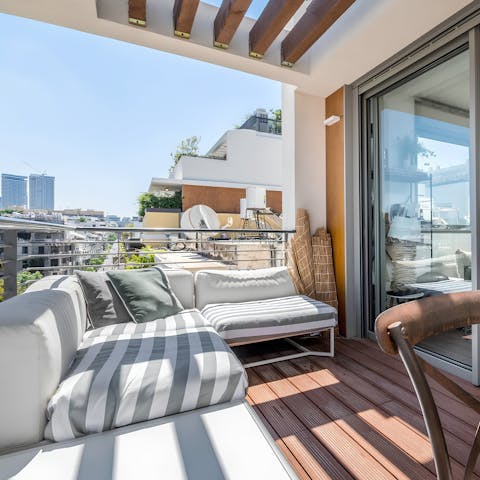 Sit in the sun on the outdoor sofa