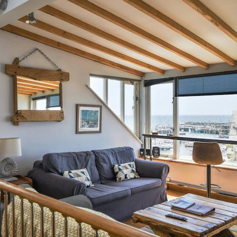 Take in the harbour views from the living room