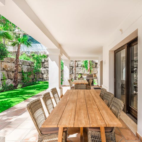 Throw some good food on the barbecue and dine alfresco out of the sun