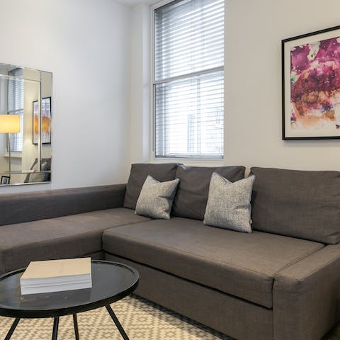Kick back in the bright living area with a glass of bubbly after a busy day spent exploring the city